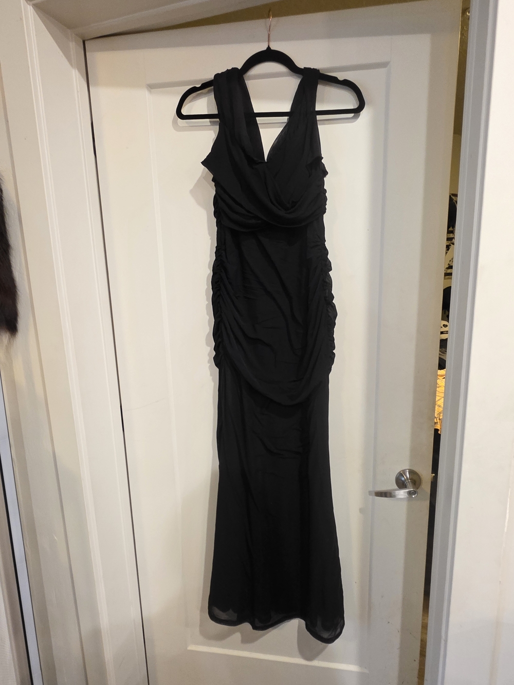 Classic Black Sleeveless Draped Evening Dress